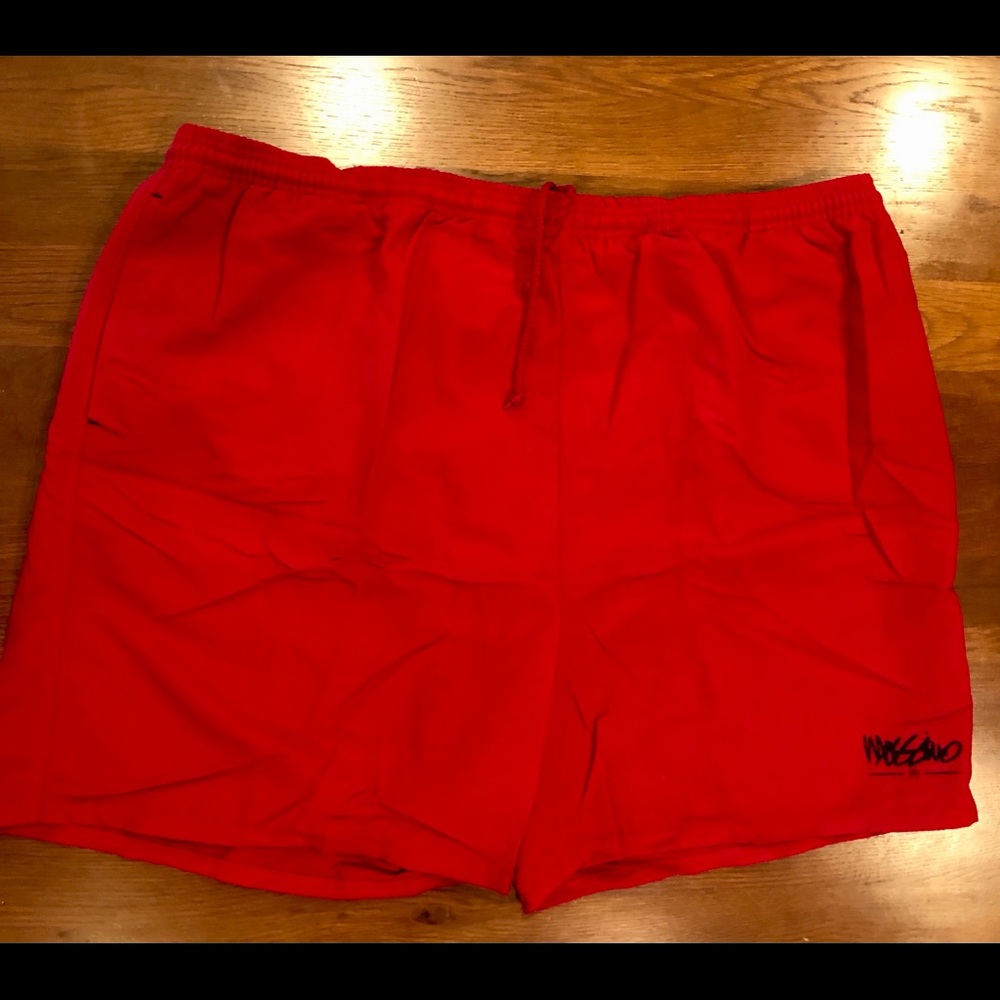 Red Mossimo swim trucks, size is XXL.